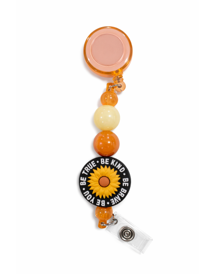 Handmade Be You Sunflower Orange Beaded Badge Reel Retractable ID Holder Cute &amp; Uplifting Design To Raise Awareness &amp; Support