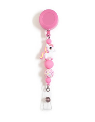 Handmade Pink Unicorn Beaded Badge Reel Retractable ID Holder Cute &amp; Uplifting Design To Raise Awareness &amp; Support
