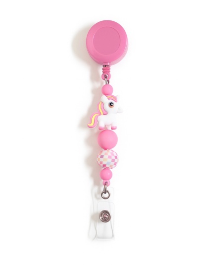 Handmade Pink Unicorn Beaded Badge Reel Retractable ID Holder Cute &amp; Uplifting Design To Raise Awareness &amp; Support