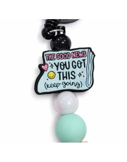 Handmade Good News-You Got This Black Beaded Badge Reel Retractable ID Holder Cute &amp; Uplifting Design To Raise Awareness &amp; Support