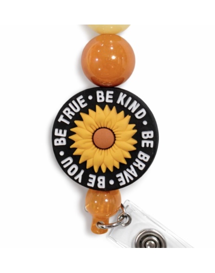 Handmade Be You Sunflower Orange Beaded Badge Reel Retractable ID Holder Cute &amp; Uplifting Design To Raise Awareness &amp; Support