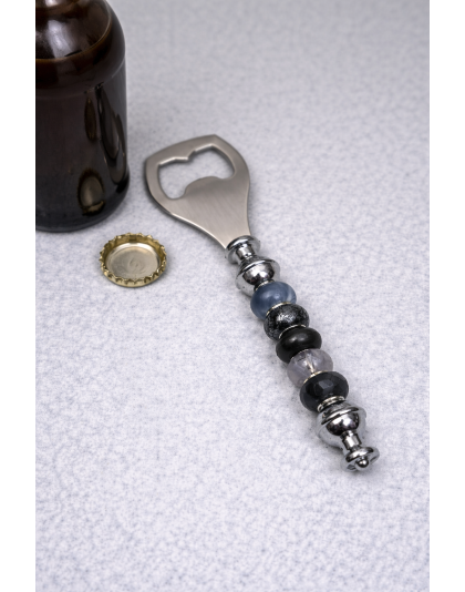 Handmade Black &amp; Gray Beaded Bottle Opener Supporting Awareness For Chronic Rare &amp; Invisible Illnesses