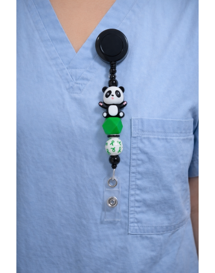 Handmade Panda Beaded Black Badge Reel Retractable ID Holder Cute &amp; Uplifting Design To Raise Awareness &amp; Support