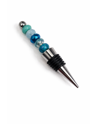 Handmade Teal Blue Beaded Wine Stopper Supporting Awareness For Chronic Rare &amp; Invisible Illnesses