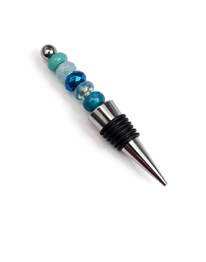 Handmade Teal Blue Beaded Wine Stopper Supporting Awareness For Chronic Rare &amp; Invisible Illnesses