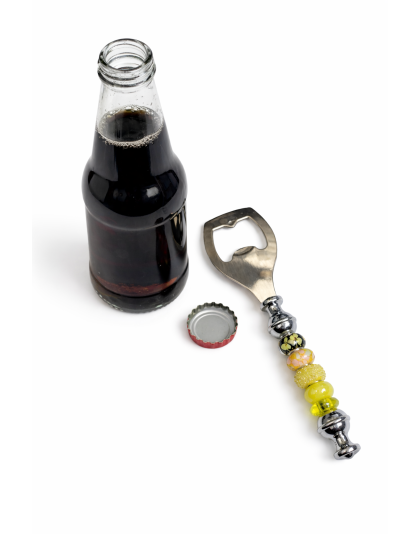 Handmade Yellow Beaded Bottle Cap Opener Supporting Awareness For Chronic Rare &amp; Invisible Illnesses