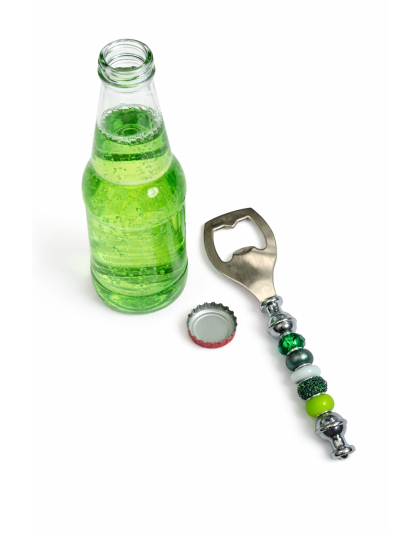 Handmade Green Beaded Bottle Cap Opener Supporting Awareness For Chronic Rare &amp; Invisible Illnesses