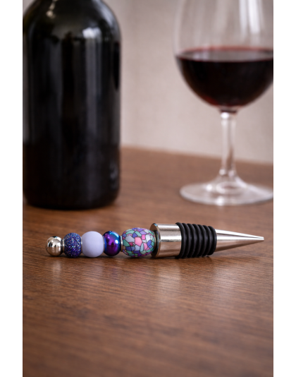Handmade Blue Periwinkle Stained Glass Beaded Wine Stopper Supporting Awareness For Chronic Rare &amp; Invisible Illnesses