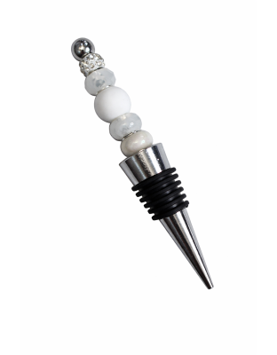 Handmade White Beaded Wine Stopper Supporting Awareness For Chronic Rare &amp; Invisible Illnesses