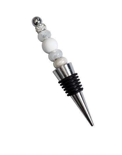 Handmade White Beaded Wine Stopper Supporting Awareness For Chronic Rare &amp; Invisible Illnesses