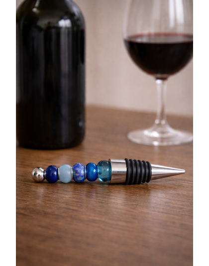 Handmade Blue Beaded Wine Stopper Supporting Awareness For Chronic Rare &amp; Invisible Illnesses