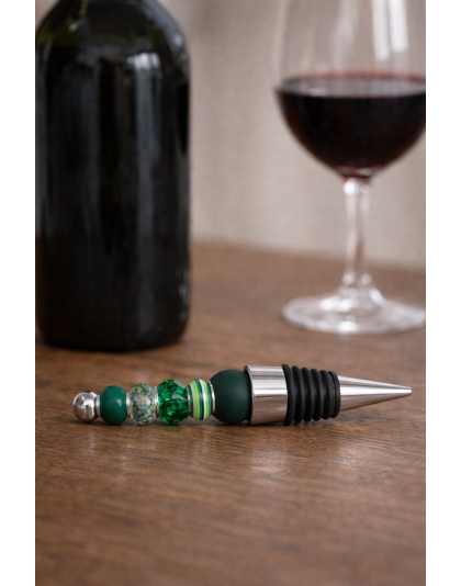 Handmade Green Beaded Wine Stopper Supporting Awareness For Chronic Rare &amp; Invisible Illnesses