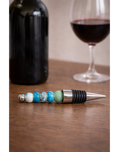 Handmade Blue Teal Beaded Wine Stopper Supporting Awareness For Chronic Rare &amp; Invisible Illnesses