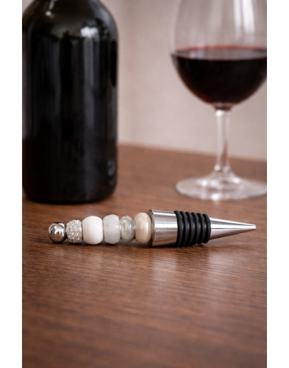 Handmade White Beaded Wine Stopper Supporting Awareness For Chronic Rare &amp; Invisible Illnesses