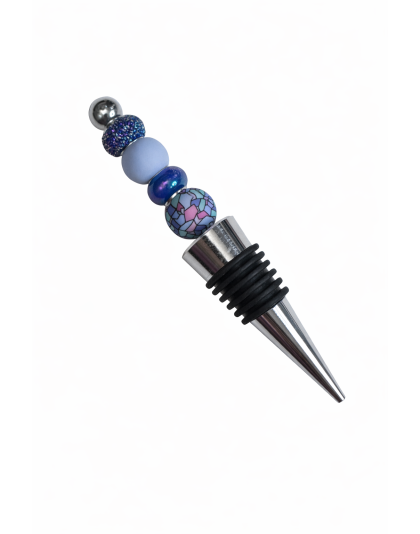 Handmade Blue Periwinkle Stained Glass Beaded Wine Stopper Supporting Awareness For Chronic Rare &amp; Invisible Illnesses