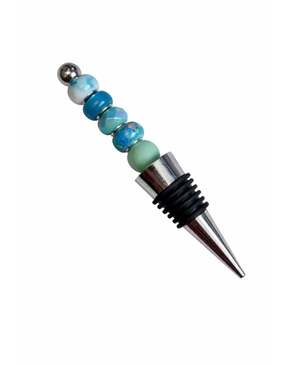 Handmade Blue Teal Beaded Wine Stopper Supporting Awareness For Chronic Rare &amp; Invisible Illnesses