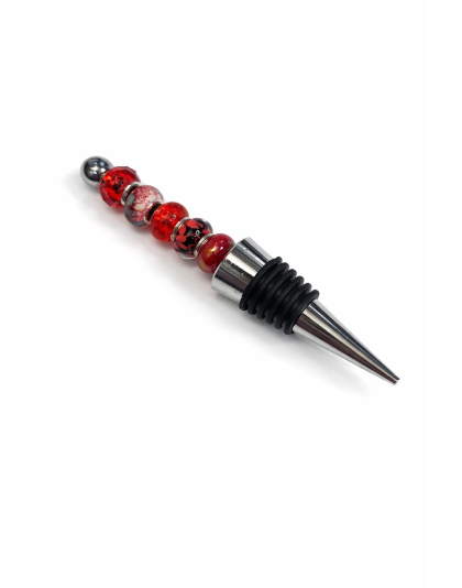 Handmade Red Beaded Wine Stopper Supporting Awareness For Chronic Rare &amp; Invisible Illnesses