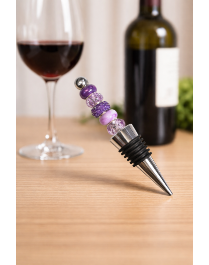 Handmade Purple Roses Beaded Wine Stopper Supporting Awareness For Chronic Rare &amp; Invisible Illnesses