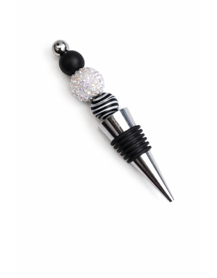 Handmade White Black Zebra Beaded Wine Stopper Supporting Awareness For Chronic Rare &amp; Invisible Illnesses
