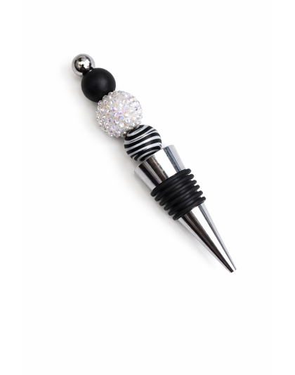 Handmade White Black Zebra Beaded Wine Stopper Supporting Awareness For Chronic Rare &amp; Invisible Illnesses
