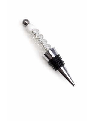 Handmade Clear White Beaded Wine Stopper Supporting Awareness For Chronic Rare &amp; Invisible Illnesses