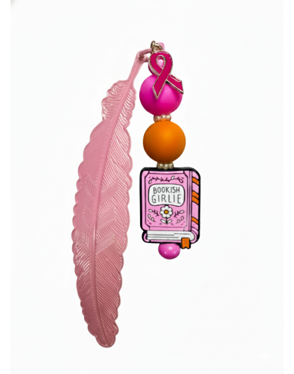 Handmade Pink Feather Book Girlie Bookmark With Rainbow Beads Supporting Rare Invisible &amp; Chronic Illness Awareness