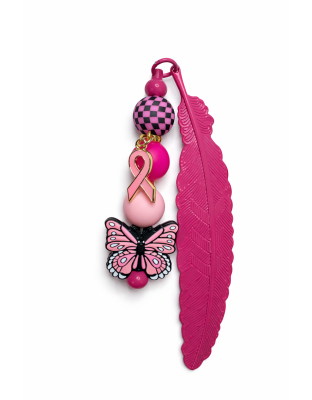 Handmade Pink Feather Metal Bookmark With Pink Ribbon &amp; Butterfly Bead Supporting Rare Invisible &amp; Chronic Illness Awareness