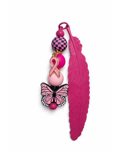 Handmade Pink Feather Metal Bookmark With Pink Ribbon &amp; Butterfly Bead Supporting Rare Invisible &amp; Chronic Illness Awareness