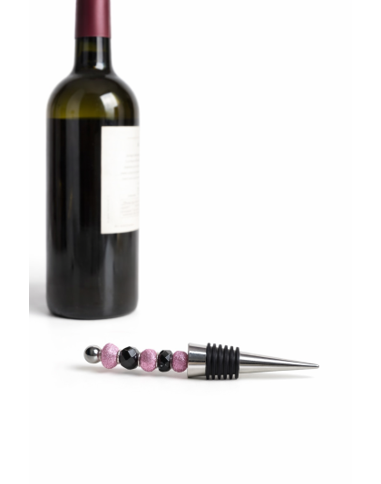 Handmade Pink Black Beaded Wine Stopper Supporting Awareness For Chronic Rare &amp; Invisible Illnesses