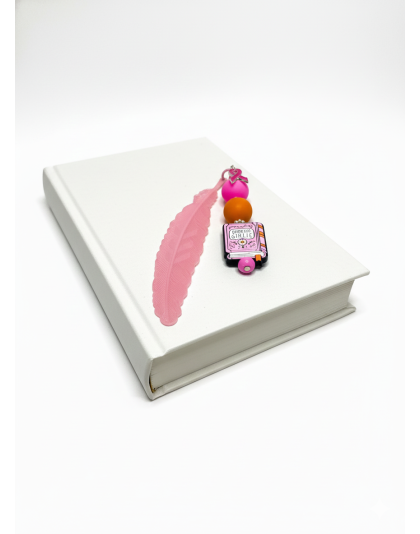 Handmade Pink Feather Book Girlie Bookmark With Rainbow Beads Supporting Rare Invisible &amp; Chronic Illness Awareness