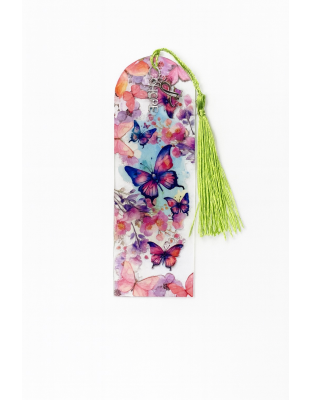 Handmade Green Tassel Hope Charm Pink Purple Butterfly Rainbow Acrylic Bookmark Supporting Rare Invisible &amp; Chronic Illness Awareness