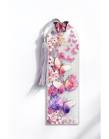 Handmade Periwinkle Purple Tassel Pink Butterfly Charm Pink Purple Butterfly Acrylic Bookmark Supporting Rare Invisible &amp; Chronic Illness Awareness