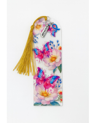 Handmade Gold Yellow Tassel Blue Ribbon Fearless Gold Charm Pink Purple Butterfly Acrylic Bookmark Supporting Rare Invisible &amp; Chronic Illness Awareness