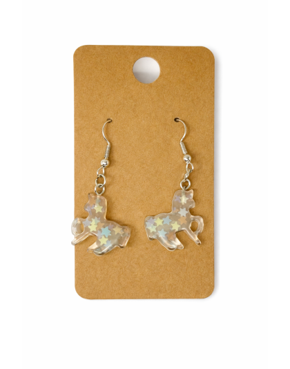 Clear Star Glitter Unicorns Dangling Earrings Supporting Awareness for Chronic Rare and Invisible Illnesses