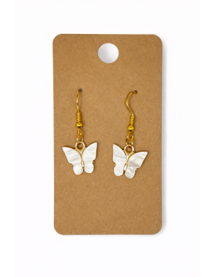 White Pearl Butterfly Dangling Earrings Supporting Awareness for Chronic Rare and Invisible Illnesses