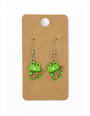 Green Musical Frogs Dangling Earrings Supporting Awareness for Chronic Rare and Invisible Illnesses