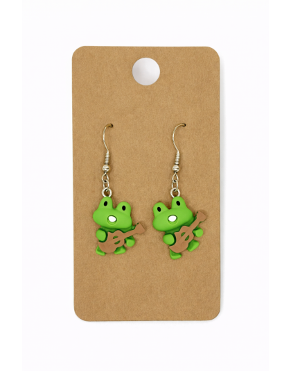 Green Musical Frogs Dangling Earrings Supporting Awareness for Chronic Rare and Invisible Illnesses