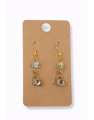 Iridescent &amp; Clear Stone Dangling Heart Gold Color Earrings Supporting Awareness for Chronic Rare and Invisible Illnesses