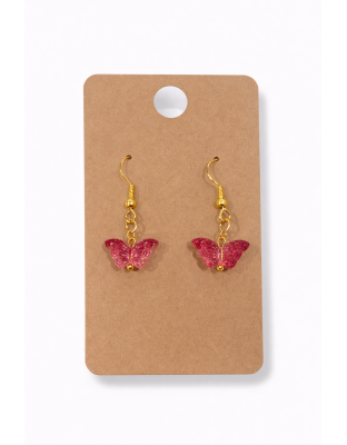 Pink With Gold Glitter Butterfly Dangling Gold Color Earrings Supporting Awareness for Chronic Rare and Invisible Illnesses