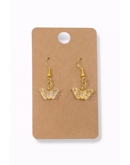 Yellow With Gold Glitter Butterfly Dangling Gold Color Earrings Supporting Awareness for Chronic Rare and Invisible Illnesses