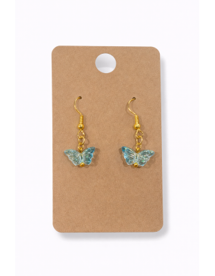 Iridescent Teal Butterfly Dangling Gold Color Earrings Supporting Awareness for Chronic Rare and Invisible Illnesses