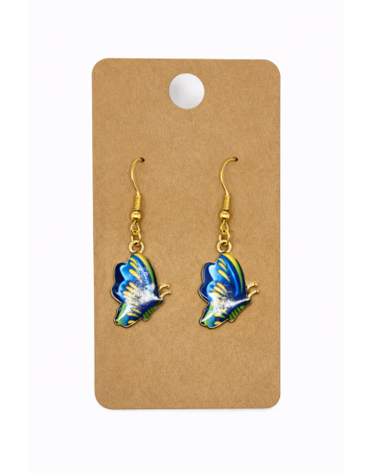 Blue Green &amp; Yellow Butterfly Dangling Earrings Supporting Awareness for Chronic Rare and Invisible Illnesses