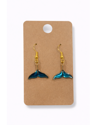 Teal Dolphin Tail Free Spirit Dangling Gold Color Earrings Supporting Awareness for Chronic Rare and Invisible Illnesses