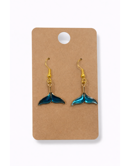 Teal Dolphin Tail Free Spirit Dangling Gold Color Earrings Supporting Awareness for Chronic Rare and Invisible Illnesses