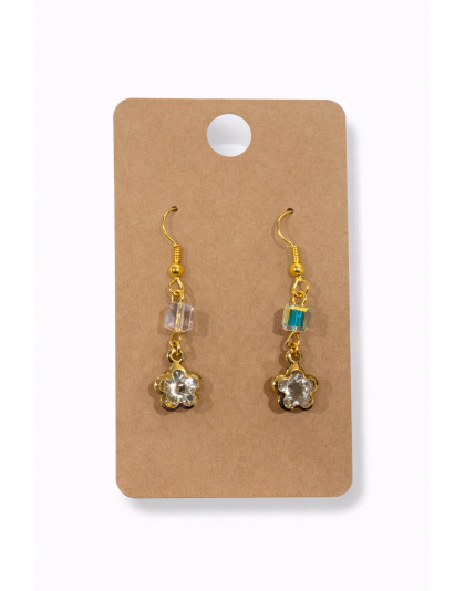 Clear Stone Flower Dangling Gold Color Earrings Supporting Awareness for Chronic Rare and Invisible Illnesses