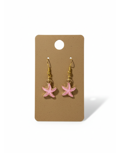 Pink Starfish Dangling Gold Color Earrings Supporting Awareness for Chronic Rare and Invisible Illnesses