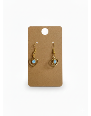 Light Blue Hearts Dangling Gold Color Earrings Supporting Awareness for Chronic Rare and Invisible Illnesses