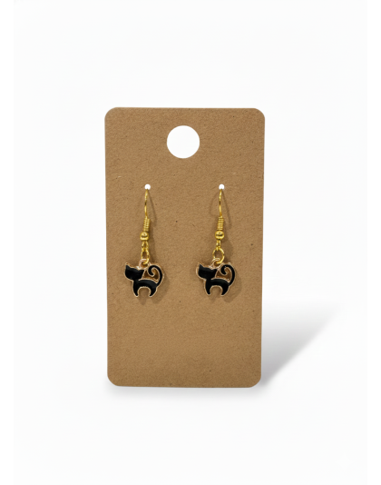Black Cat Dangling Gold Color Earrings Supporting Awareness for Chronic Rare and Invisible Illnesses