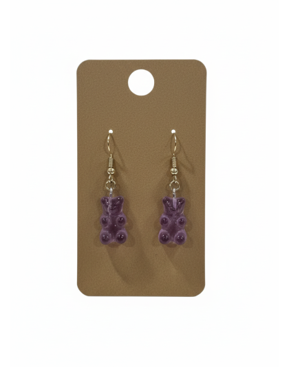 Purple Gummy Bear Dangling Earrings Supporting Awareness for Chronic Rare and Invisible Illnesses
