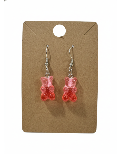Gummy Bears Pink &amp; Red Glitter Earrings Supporting Awareness for Chronic Rare and Invisible Illnesses
